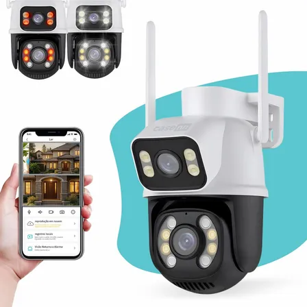 Câmera Segurança Ip Externa Wifi A28 App Icsee Prova Dagua Ip66 Dome Lente Dupla Lentes 2 Em 1 Vigilancia Visão Noturna Infravermelho Casenn Branco/preto